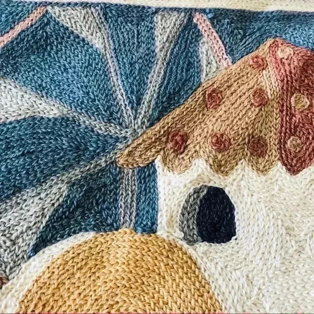 Vintage Hand Made Embroidered Wool Knit Pillow